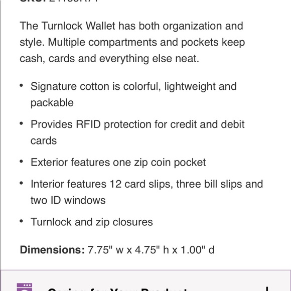 Vera Bradley Turnlock Wallet - Picture 13 of 15